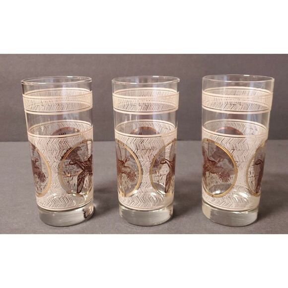 VTG 1970s MCM Libbey Highball Glassware Set of 3 Game Birds Pheasant/ /Duck - Picture 4 of 11